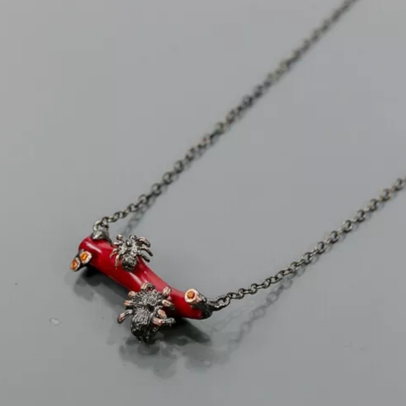 Fun Coral & Ruby Sterling & Rhodium Necklace - Picture 3 of 3
